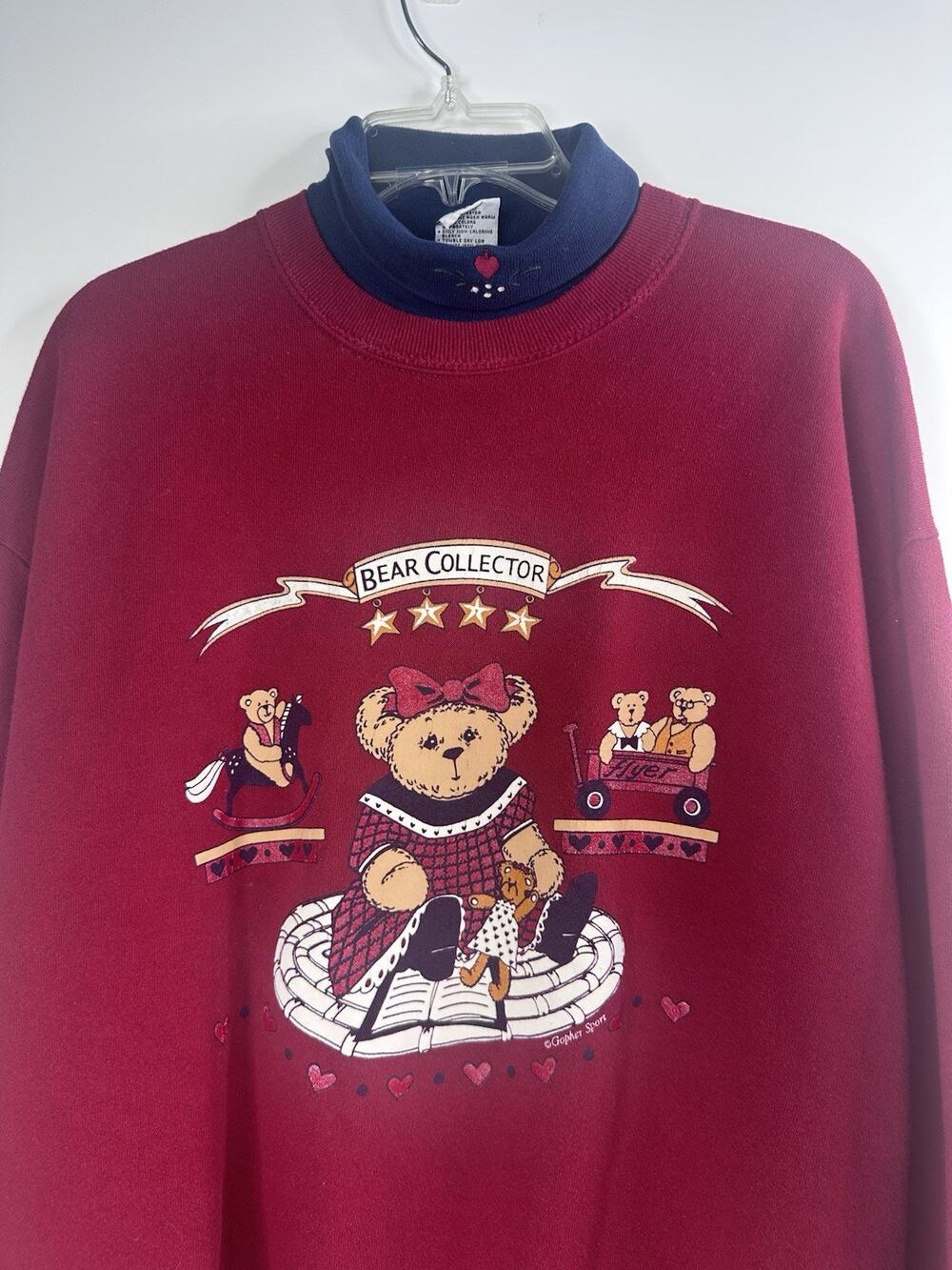 Vintage Gopher Sport XL Bears Folk Art Turtleneck Sweater Teacher Granny core